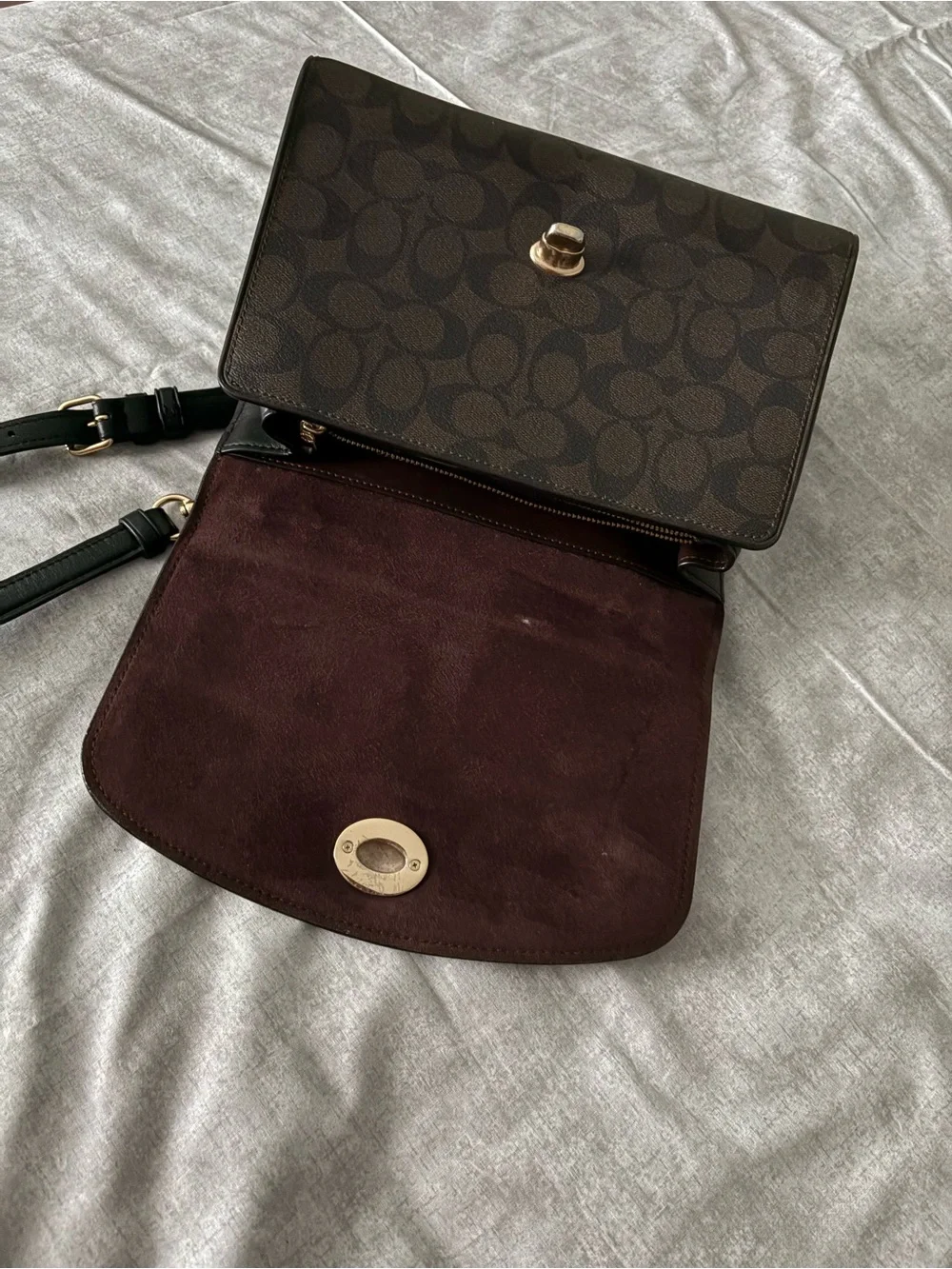 Coach Black Leather & Brown Signature Turnlock Satchel